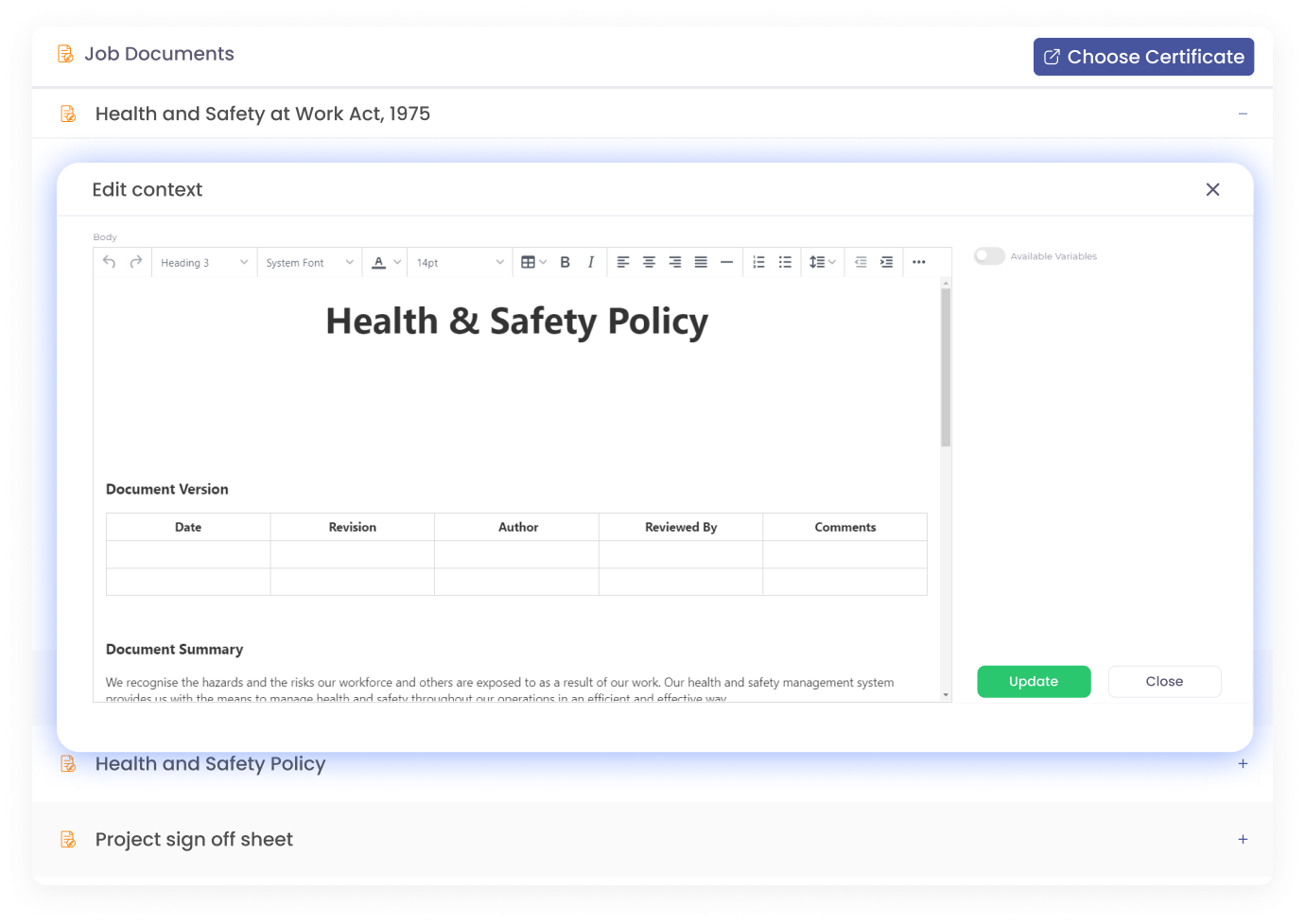 H&S documents
