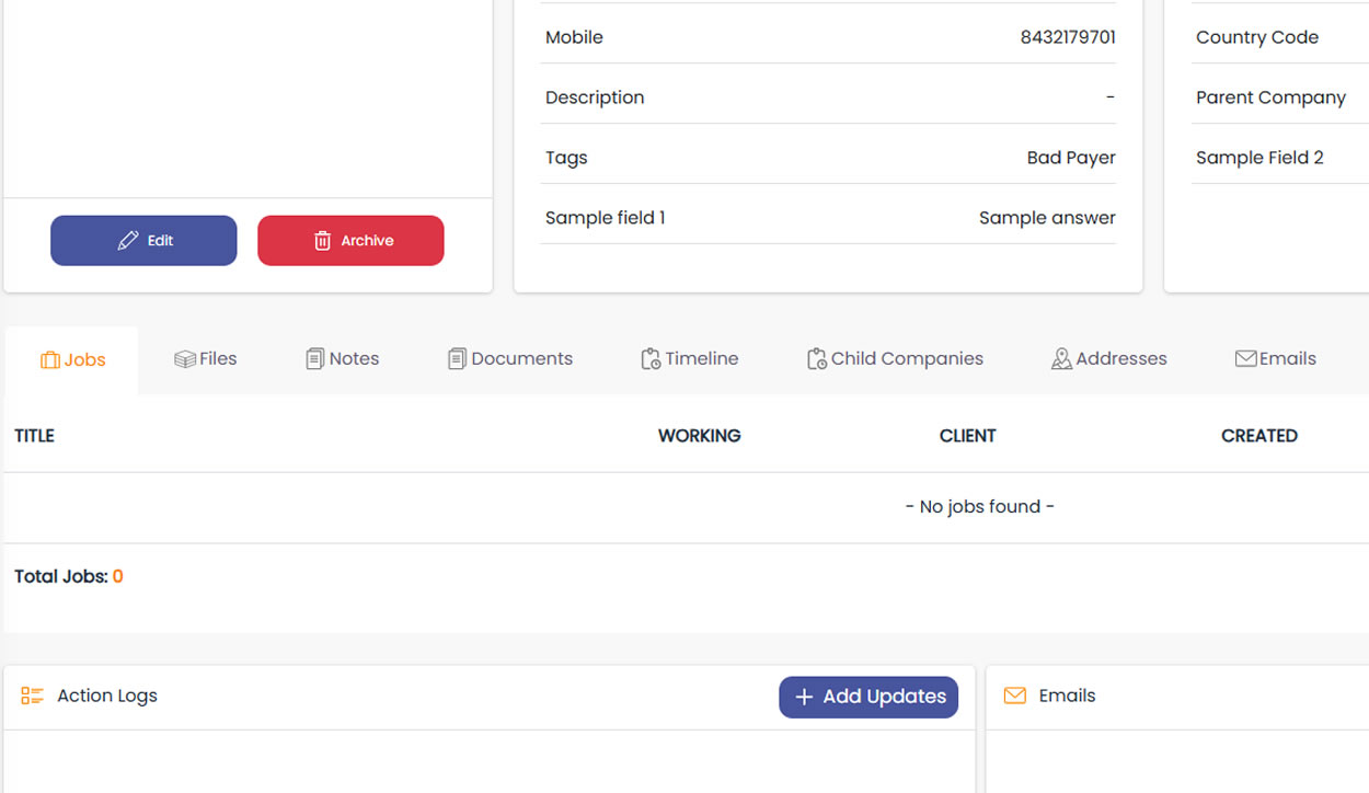 client job and asset history