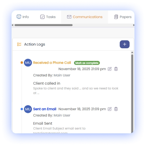 action and communication logs