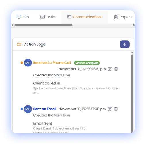 action and communication logs