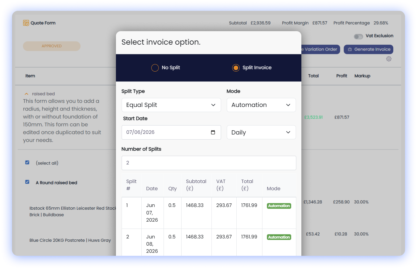split invoice management