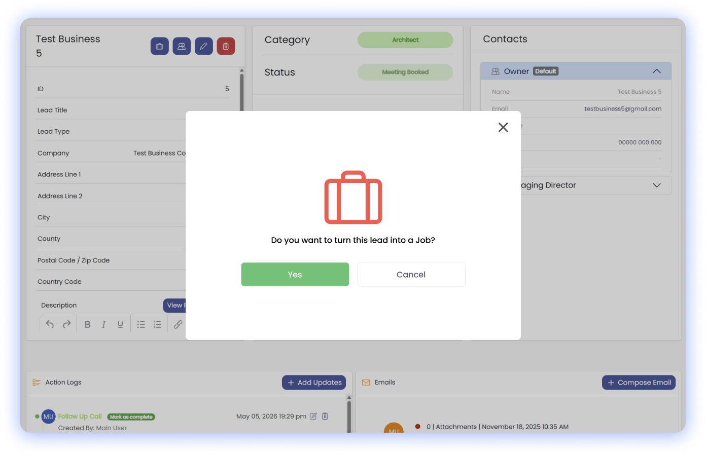 turn lead into job from crm