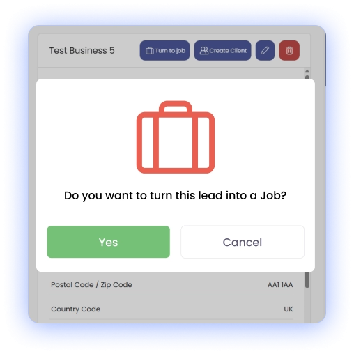 turn lead into job from crm